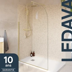 Paroi de douche à l'italienne arrondie l.120 x 198 cm, profilés alu finition doré brossé, GoodHome Ledava