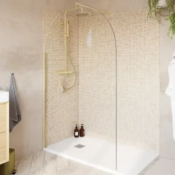 Paroi de douche à l'italienne arrondie l.120 x 198 cm, profilés alu finition doré brossé, GoodHome Ledava