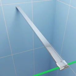 Paroi de douche à l'italienne Chrome 140x200cm - 8mm verre anticalcaire + Barre de fixation 140cm + Étagère de Douche 140cm