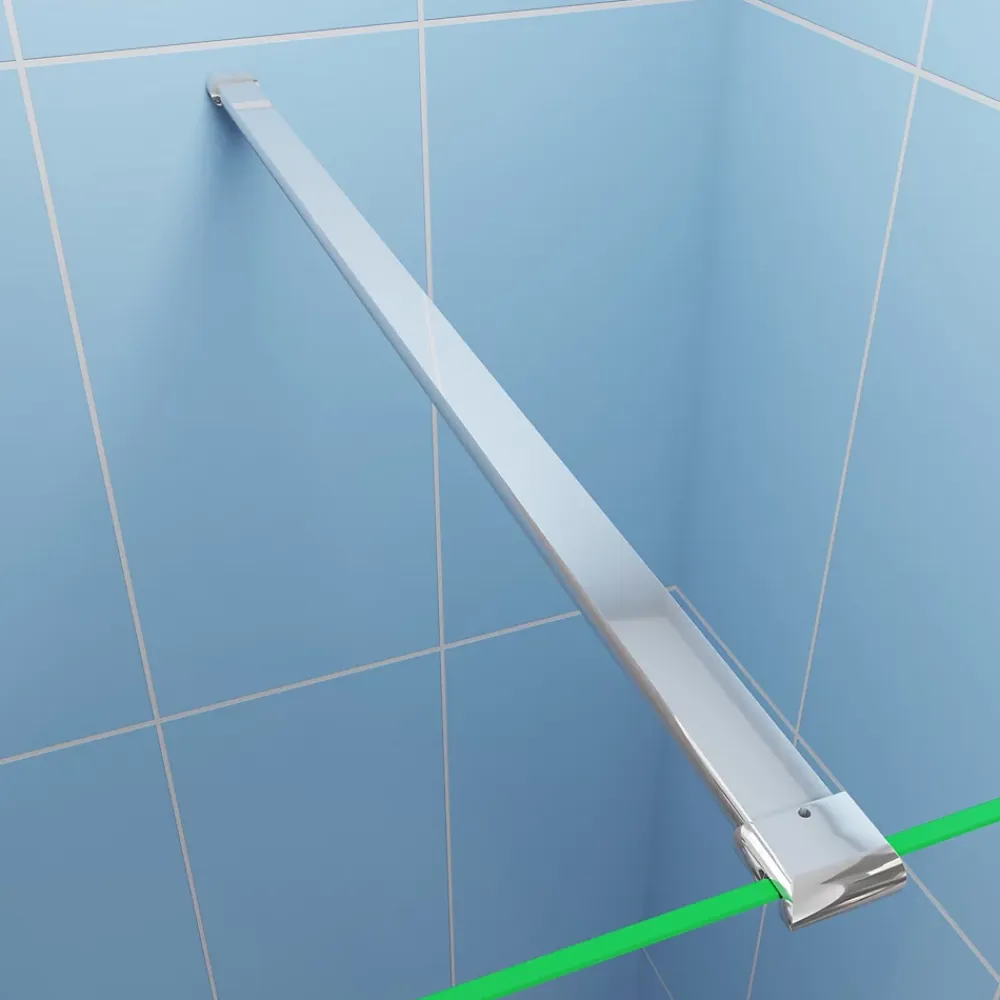 Paroi de douche à l'italienne Chrome 140x200cm - 8mm verre anticalcaire + Barre de fixation 140cm + Étagère de Douche 140cm