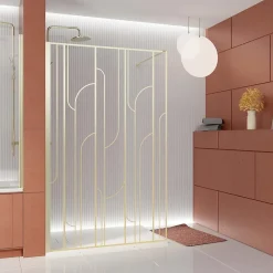 Paroi de douche à l'italienne l.140 x H.195 cm profilés doré brossé, Galedo Art Déco