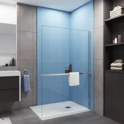 Paroi de douche à l'italienne Chrome 140x200cm - 8mm verre anticalcaire + + Étagère de Douche 140cm en alu