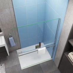 Paroi de douche à l'italienne Chrome 140x200cm - 8mm verre anticalcaire + + Étagère de Douche 140cm en alu