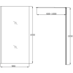 Paroi de douche à l'italienne fixe l.100 x H.195 cm, verre transparent, profilés alu noir, GoodHome Ledava