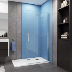 Paroi de douche à l'italienne chrome L105 x H195cm ,pivotante et pliante,6mm verre anticalcaire,Installation réversible