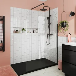 Paroi de douche à l'italienne arrondie l.120 x 198 cm, profilés alu finition noir mat, GoodHome Ledava