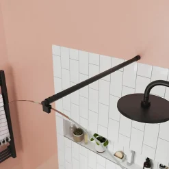 Paroi de douche à l'italienne arrondie l.120 x 198 cm, profilés alu finition noir mat, GoodHome Ledava