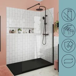 Paroi de douche à l'italienne arrondie l.120 x 198 cm, profilés alu finition noir mat, GoodHome Ledava