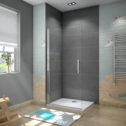 AICA Sanitaire Paroi de douche à l'italienne pivotante 75x180cm - 6mm verre anticalcaire - profilé noir mat - Installer réversible