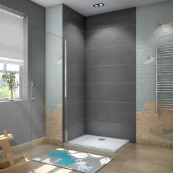 AICA Sanitaire Paroi de douche à l'italienne pivotante 75x180cm - 6mm verre anticalcaire - profilé noir mat - Installer réversible