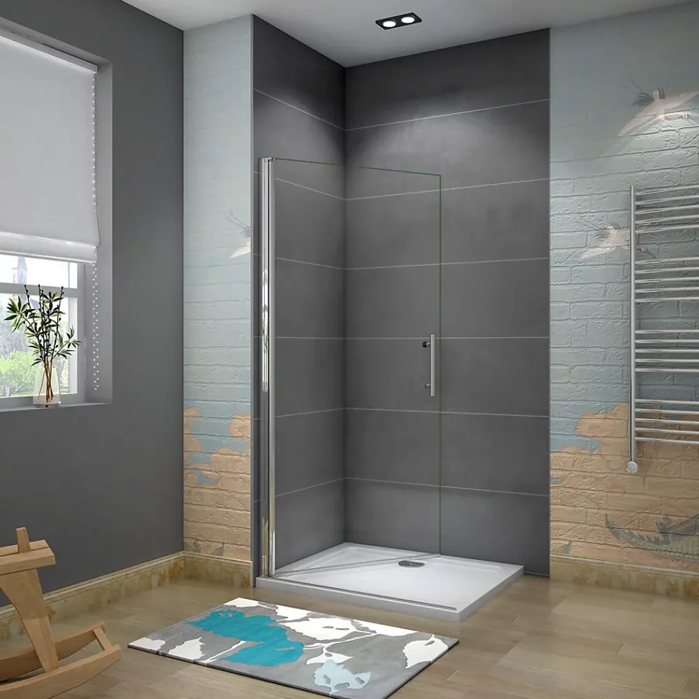 AICA Sanitaire Paroi de douche à l'italienne pivotante 75x180cm - 6mm verre anticalcaire - profilé noir mat - Installer réversible