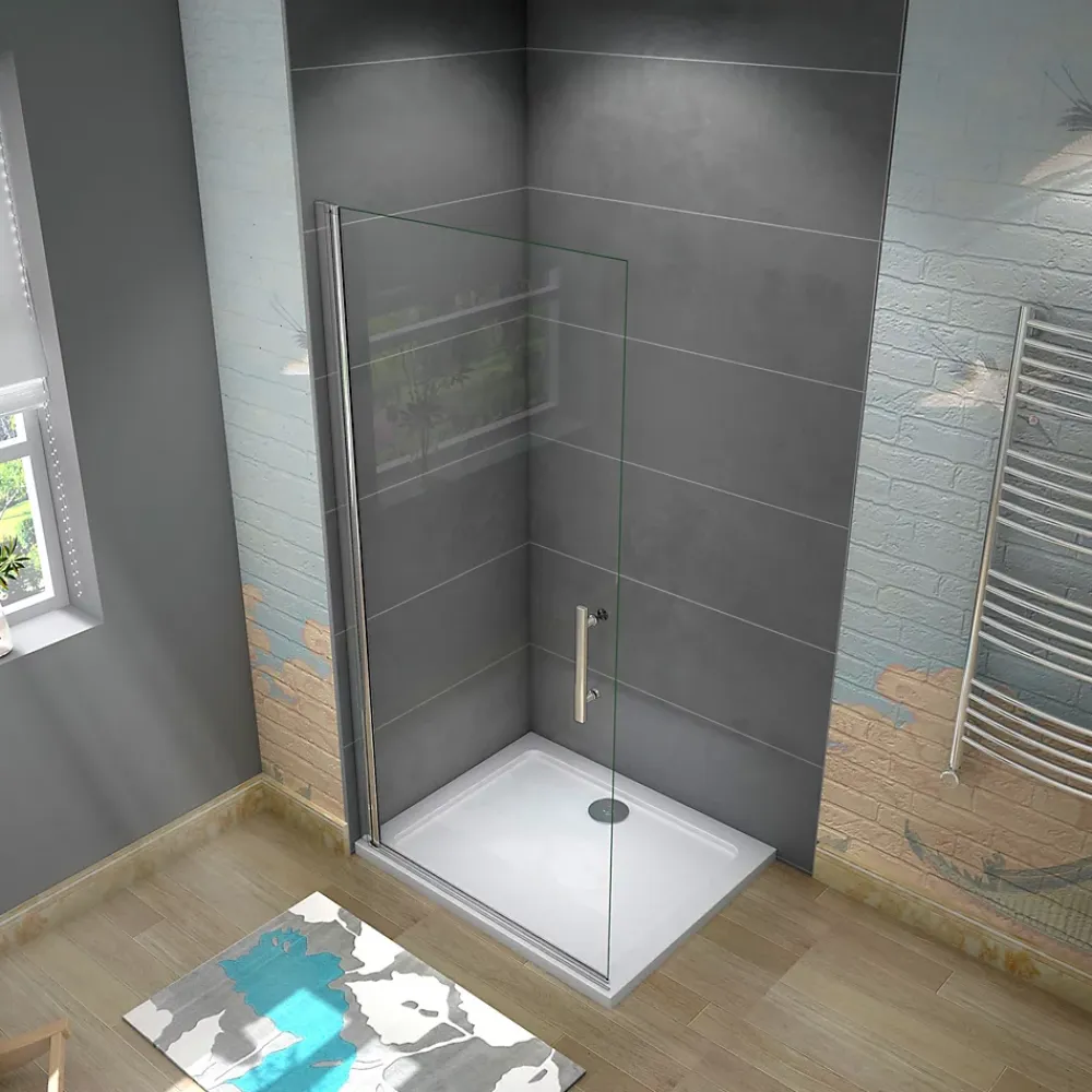 AICA Sanitaire Paroi de douche à l'italienne pivotante 75x180cm - 6mm verre anticalcaire - profilé noir mat - Installer réversible