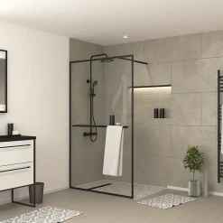 Paroi De Douche| Paroi de douche à l'italienne avec porte-serviettes H.200 x l.120 cm, ép. 6 mm, profilé noir, Galedo Edge