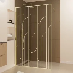 Paroi De Douche| Paroi de douche à l'italienne fixe l.120 x H.195 cm, motifs art déco, doré brossé, Galedo Art Deco
