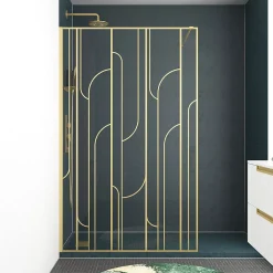 Paroi De Douche| Paroi de douche à l'italienne fixe l.120 x H.195 cm, motifs art déco, doré brossé, Galedo Art Deco