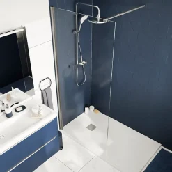 Paroi De Douche| Paroi de douche à l'italienne fixe l.90 x H.195 cm, verre transparent, profilés alu chrome, GoodHome Ledava