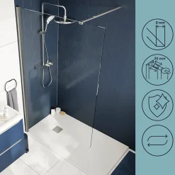 Paroi De Douche| Paroi de douche à l'italienne fixe l.90 x H.195 cm, verre transparent, profilés alu chrome, GoodHome Ledava