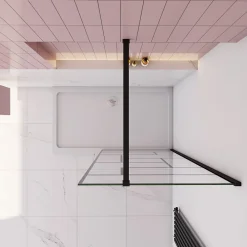 Paroi de douche à l'italienne 120x200cm avec barre de fixation carrée 90cm,8mm verre anticalcaire,style atelier -Noir mat