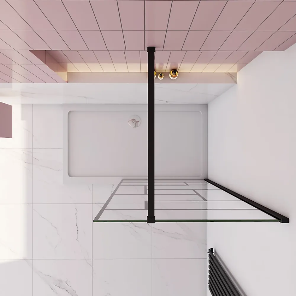 Paroi de douche à l'italienne 120x200cm avec barre de fixation carrée 90cm,8mm verre anticalcaire,style atelier -Noir mat