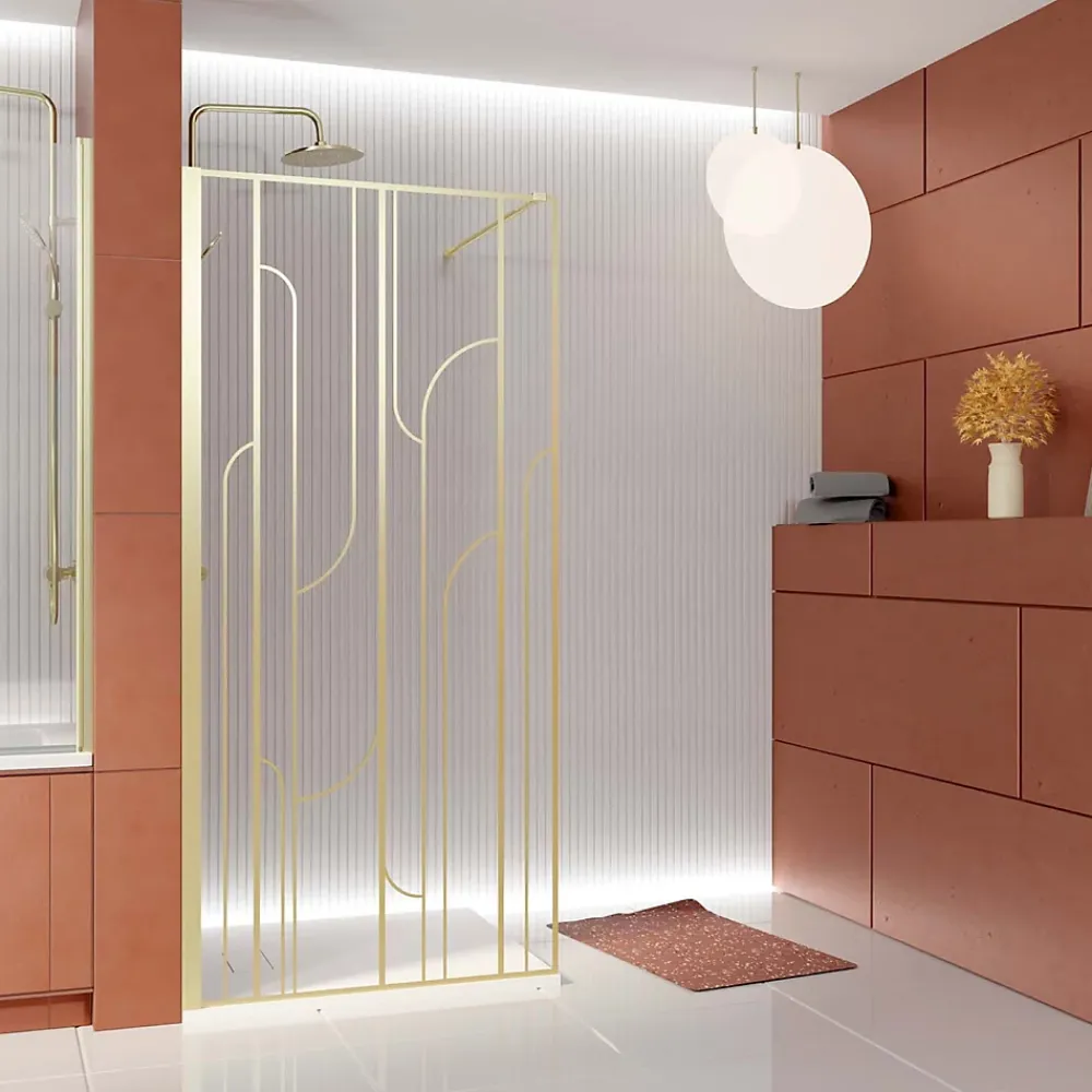 Paroi De Douche| Paroi de douche à l'italienne l.90 x H.195 cm profilés doré brossé, Galedo Art Déco