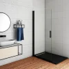AICA Sanitaire Paroi de douche à l'italienne pivotante 86x200cm - 8mm verre anticalcaire - profilé noir mat -Installer réversible