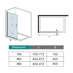 AICA Sanitaire Paroi de douche à l'italienne pivotante 86x200cm - 8mm verre anticalcaire - profilé noir mat -Installer réversible