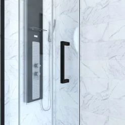 Aurlane Paroi de douche 1 porte coulissante + Retour 120x80x200 cm - Verre 6 mm - Profilé Noir - CRUSH
