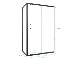 Aurlane Paroi de douche 1 porte coulissante + Retour 120x90x200 cm - Verre 6 mm - Profilé Noir - CRUSH