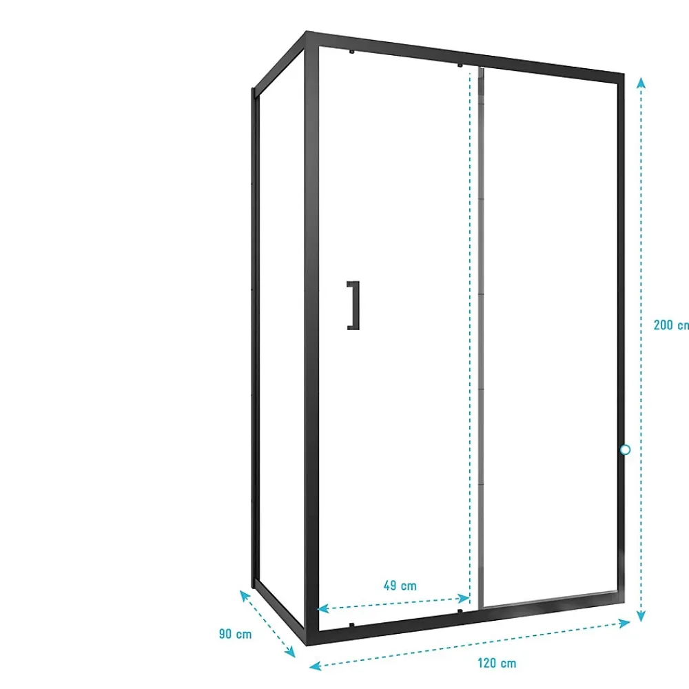 Aurlane Paroi de douche 1 porte coulissante + Retour 120x90x200 cm - Verre 6 mm - Profilé Noir - CRUSH
