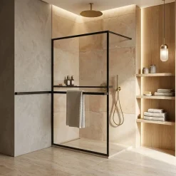 Essebagno Paroi de douche 120 x 200 avec Porte Serviette et Porte Savon cadre complet Noire
