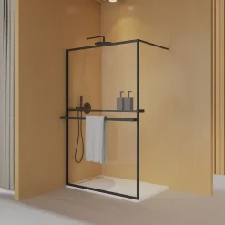 Essebagno Paroi de douche 120 x 200 avec Porte Serviette et Porte Savon cadre complet Noire