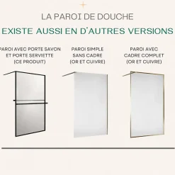 Essebagno Paroi de douche 120 x 200 avec Porte Serviette et Porte Savon cadre complet Noire