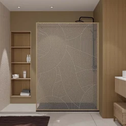 Aurlane Paroi de douche 140 x 200 HINATA - style Japandi courbes douces - Cadre effet Bois - Verre 6mm