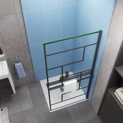 Paroi de douche 80 x 200cm - 8mm verre anticalcaire Style moderne + Étagère de Douche 80cm en alu