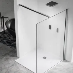Paroi de douche a l italienne 70x200 cm Verre trempe 8 mm Profile mural et barre de stabilisation 90 cm recoupable Aluminium