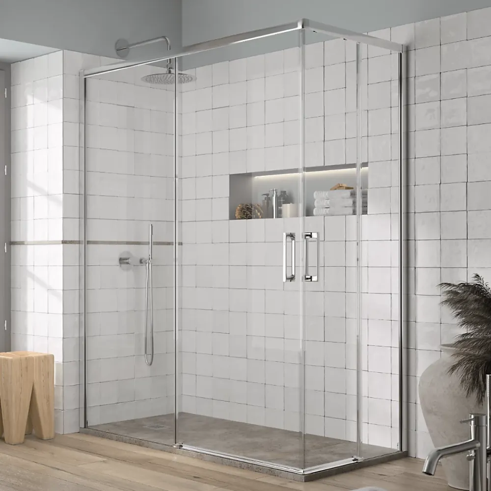 Cabine De Douche|Kassandra Paroi de douche accès en angle 2 verres fixes + 2 portes coulissantes YOKO 80 x 70 cm