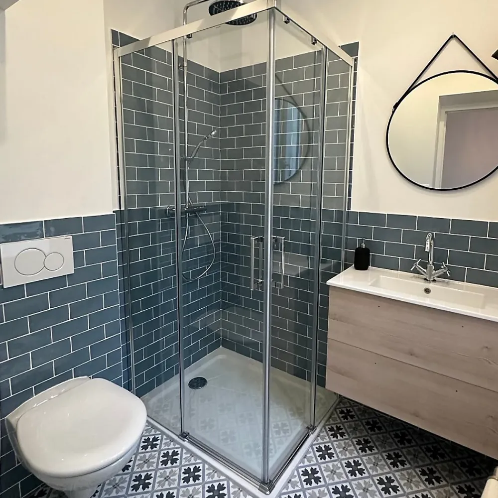 Cabine De Douche|Kassandra Paroi de douche accès en angle 2 verres fixes + 2 portes coulissantes YOKO 80 x 70 cm