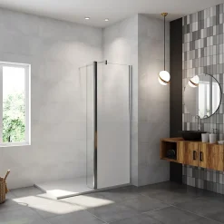 Paroi de douche avec 30 cm retour pivotant - 70 x 200 cm - 8 mm Verre effet Brume, finition chrome avec barre de fixation 140cm