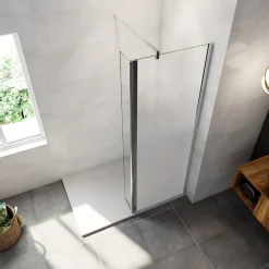 Paroi de douche avec 40 cm retour pivotant - 80 x 200 cm - 8 mm Verre effet Brume, finition chrome avec barre de fixation 140cm