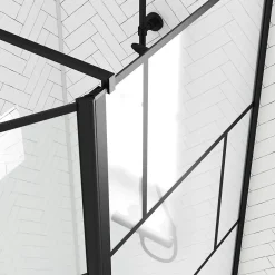Paroi De Douche|Aurlane Paroi de douche avec pivot 80+40x195cm - Sérigraphie type Briques et Profilés Noir - DARK BLOCKS