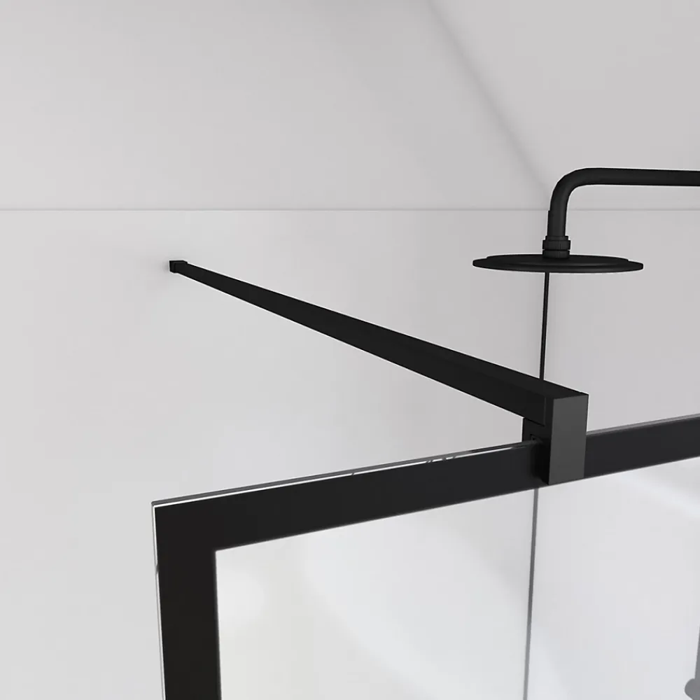 Aurlane Paroi de douche avec pivot 120+40x195cm - Sérigraphie type Briques et Profilés Noir - DARK BLOCKS