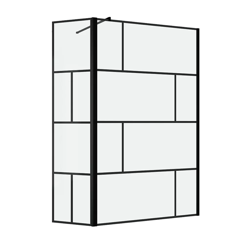 Aurlane Paroi de douche avec pivot 120+40x195cm - Sérigraphie type Briques et Profilés Noir - DARK BLOCKS