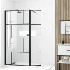 Paroi De Douche|Aurlane Paroi de douche avec pivot 100+40x195cm - Sérigraphie type Briques et Profilés Noir - DARK BLOCKS