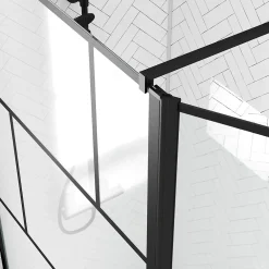 Paroi De Douche|Aurlane Paroi de douche avec pivot 100+40x195cm - Sérigraphie type Briques et Profilés Noir - DARK BLOCKS