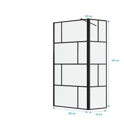 Paroi De Douche|Aurlane Paroi de douche avec pivot 100+40x195cm - Sérigraphie type Briques et Profilés Noir - DARK BLOCKS