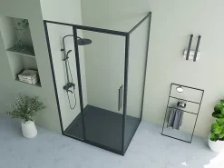 Vente-unique Paroi de douche avec porte pivotante noir mat style industriel - 120 x 80 x 195 cm - TORONI