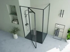 Vente-unique Paroi de douche avec porte pivotante noir mat style industriel - 120 x 80 x 195 cm - TORONI