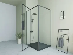 Vente-unique Paroi de douche avec porte pivotante noir mat style industriel - 120 x 80 x 195 cm - TORONI