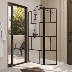Aurlane Paroi de Douche avec Volet Pivotant 80+40x195cm - Verre 8mm Anticalcaire - Motifs et Profilés Noir