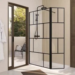 Aurlane Paroi de Douche avec Volet Pivotant 120+40x195cm - Verre 8mm Anticalcaire - Motifs et Profilés Noir